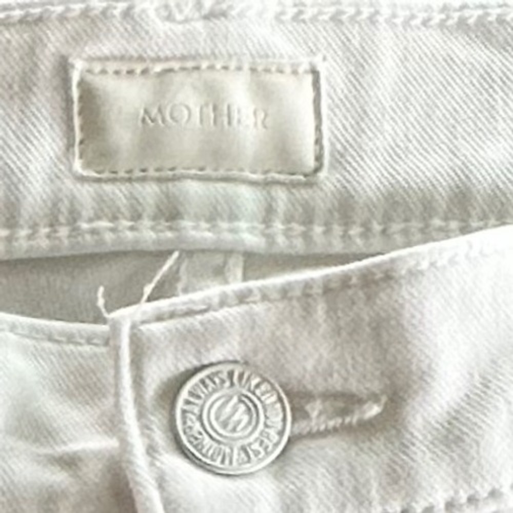 Mother The Hustler Ankle Denim White High Waisted Raw Hem Jeans Women 27" Flaws